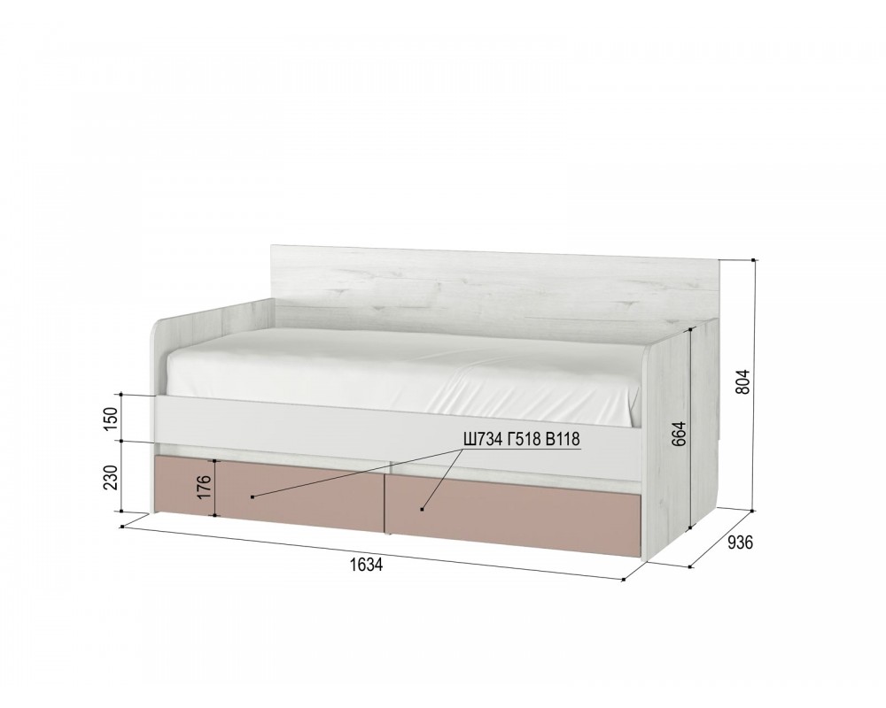 Кровать-тахта Зефир голубой малая с бортиком-1